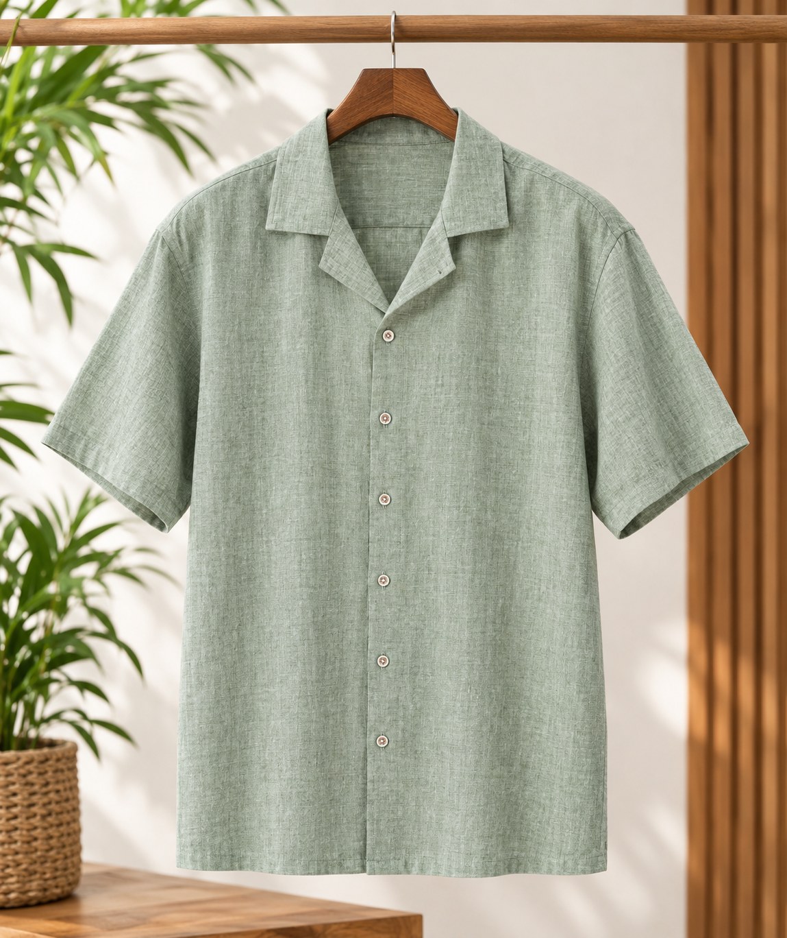 Men's sage green casual short sleeve shirt